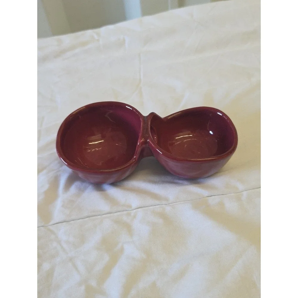 Pier 1 Import Earthenware Small Divided Bowl Hand‎ Painted Red Made In Italy